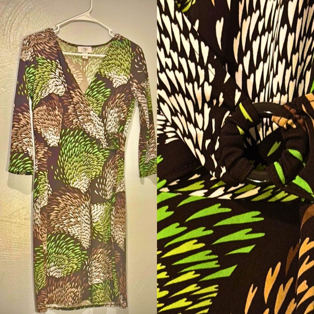 LOFT Multicolor Patterned Long Sleeve Wrap Dress